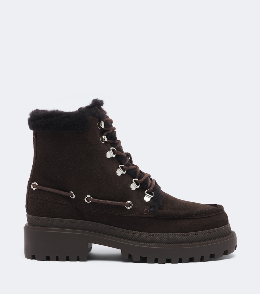 Shearling-Lined Suede Lace-Up Boots