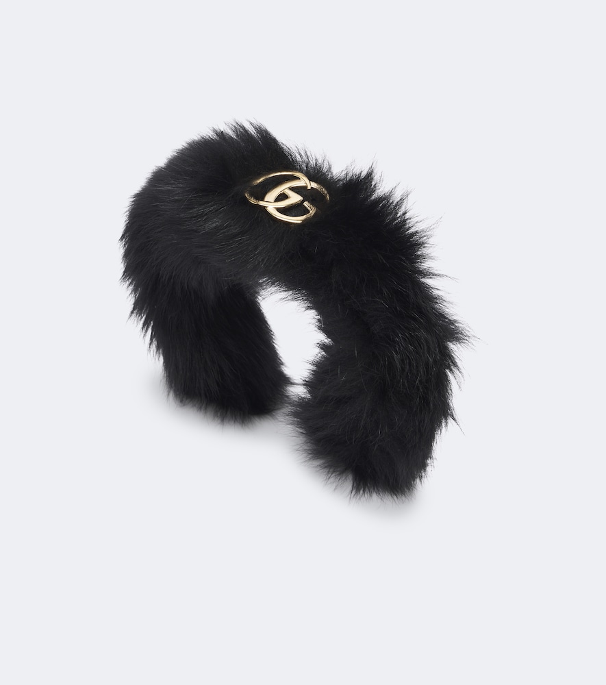 Gucci Double G Shearling Headband In Black