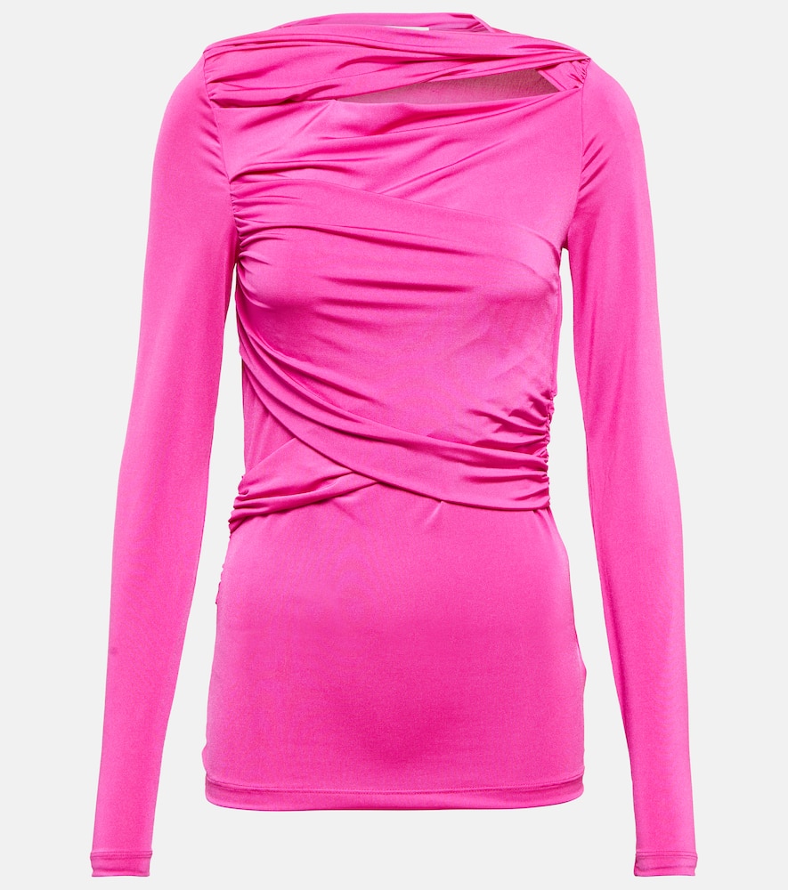 Victoria Beckham Long Sleeve Stretch Shine Wrap Top In Fuchsia
