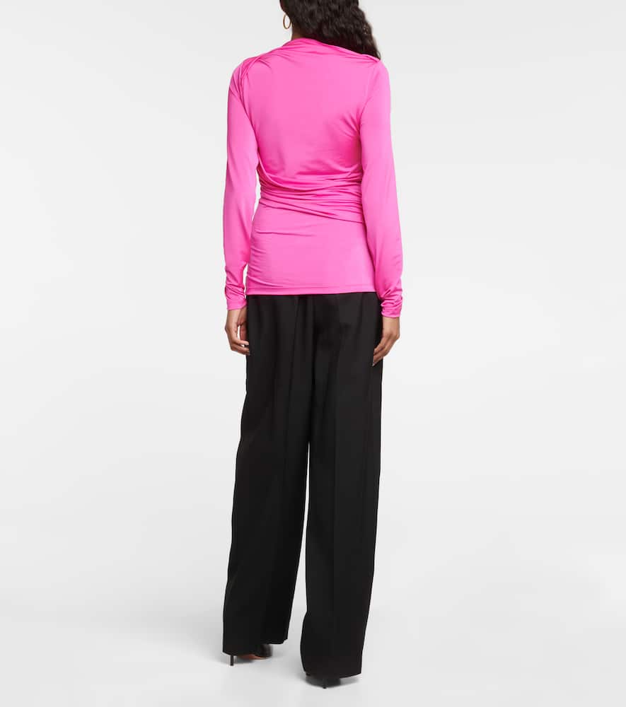 Victoria Beckham Long Sleeve Stretch Shine Wrap Top In Fuchsia