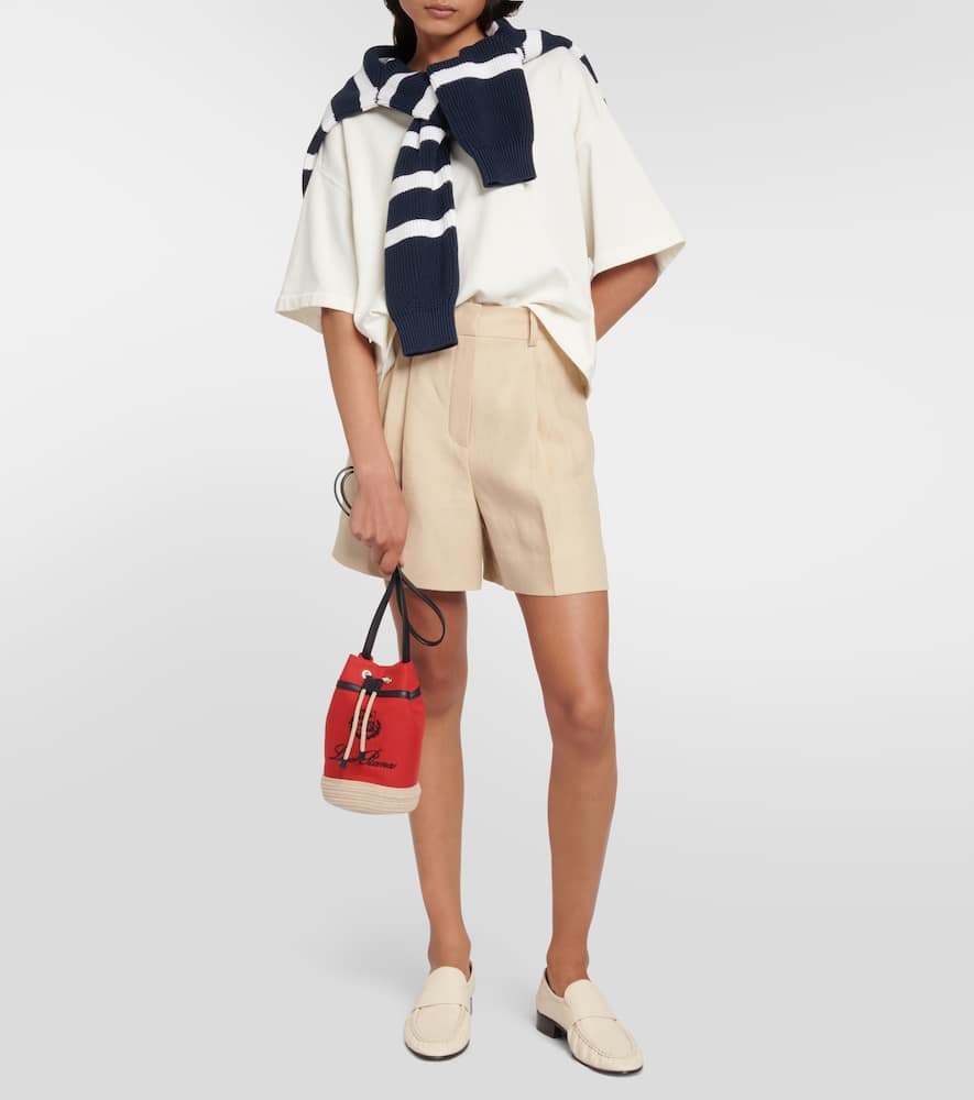 Loro Piana Sailor Mini Canvas Bucket Bag In Haute Red/blue Navy