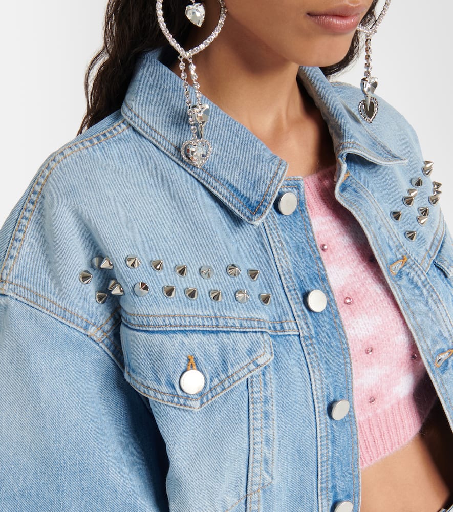 Shop Alessandra Rich Embellished Denim Jacket In Blue