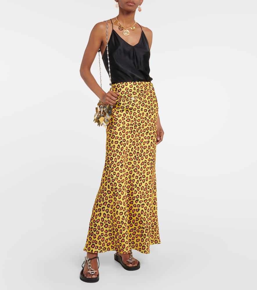 Shop Rabanne Chain-detail Leopard-print Satin Slip Skirt In Multicoloured