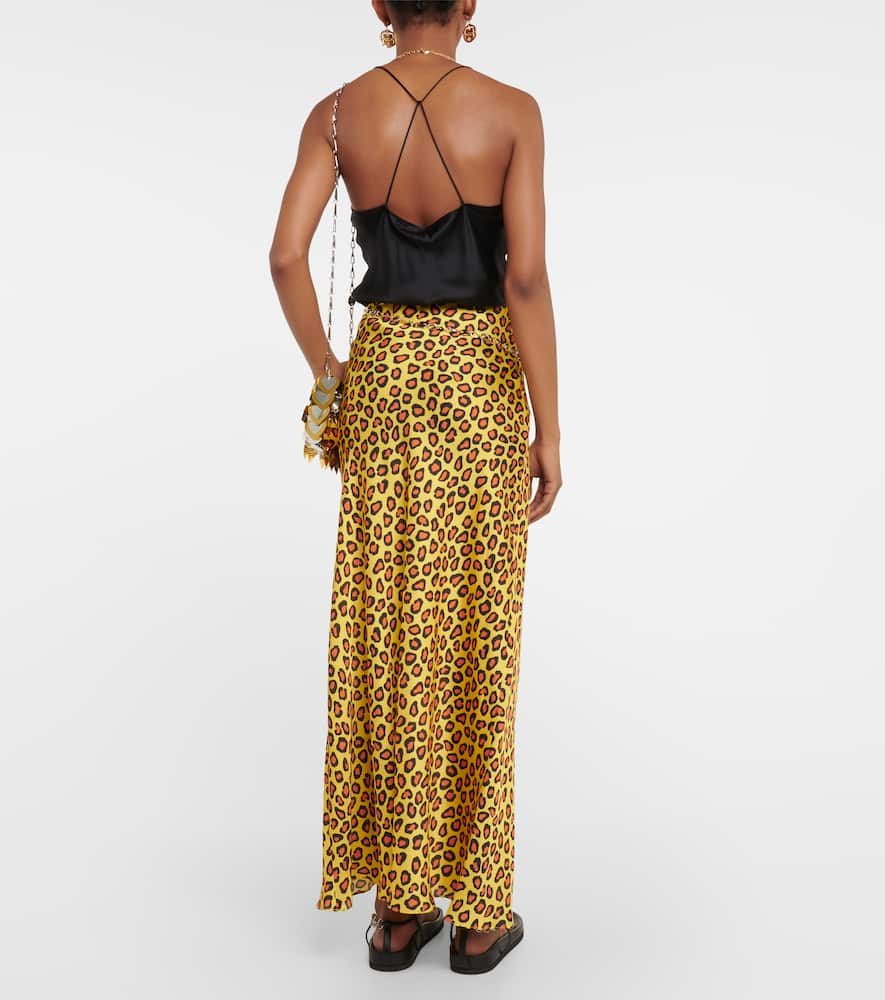 Shop Rabanne Chain-detail Leopard-print Satin Slip Skirt In Multicoloured