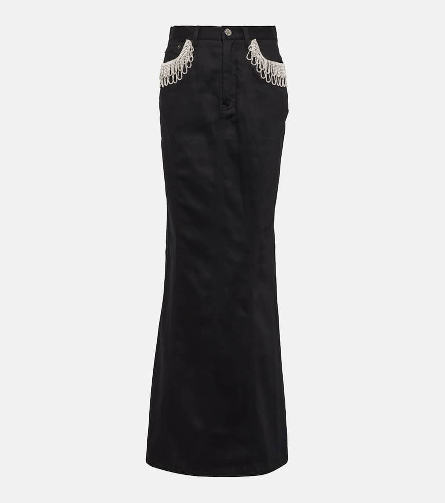 Rotate Crystal-embellished denim maxi skirt