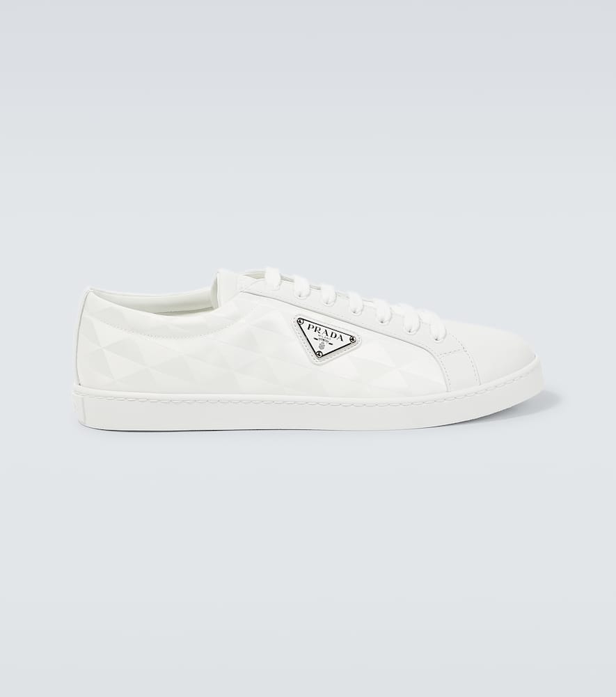 Prada Nylon And Leather Sneakers With Iconic Logo In White