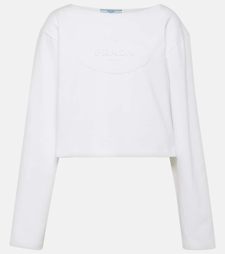 Prada Logo Cotton Jersey Crop Top In White