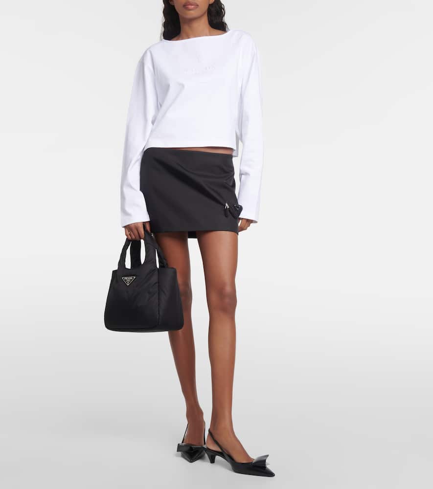 Prada Logo Cotton Jersey Crop Top In White