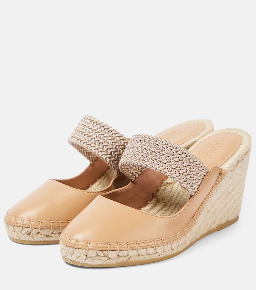 Shop Malone Souliers Siena 70 Leather Espadrille Wedges In Beige