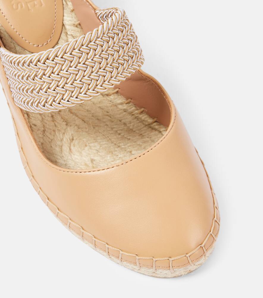 Shop Malone Souliers Siena 70 Leather Espadrille Wedges In Beige