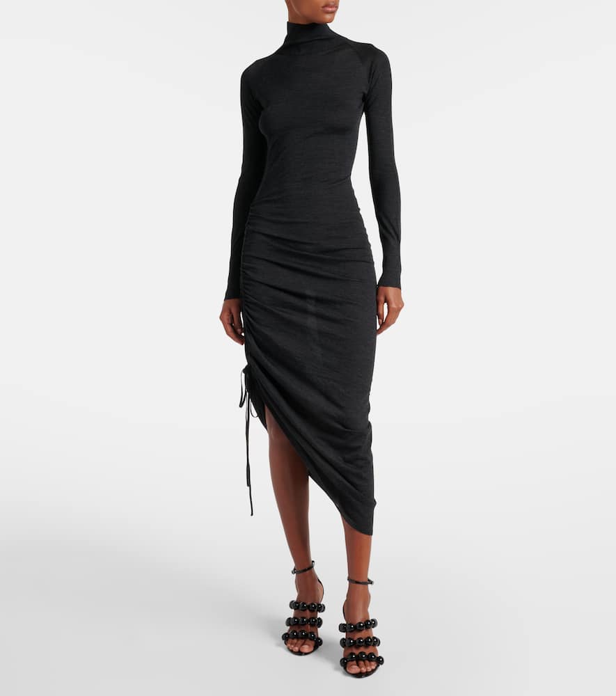 Alaïa Ruched Midi Dress In Black