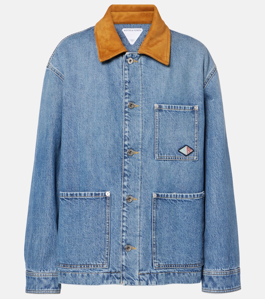 Padded suede-trimmed denim jacket
