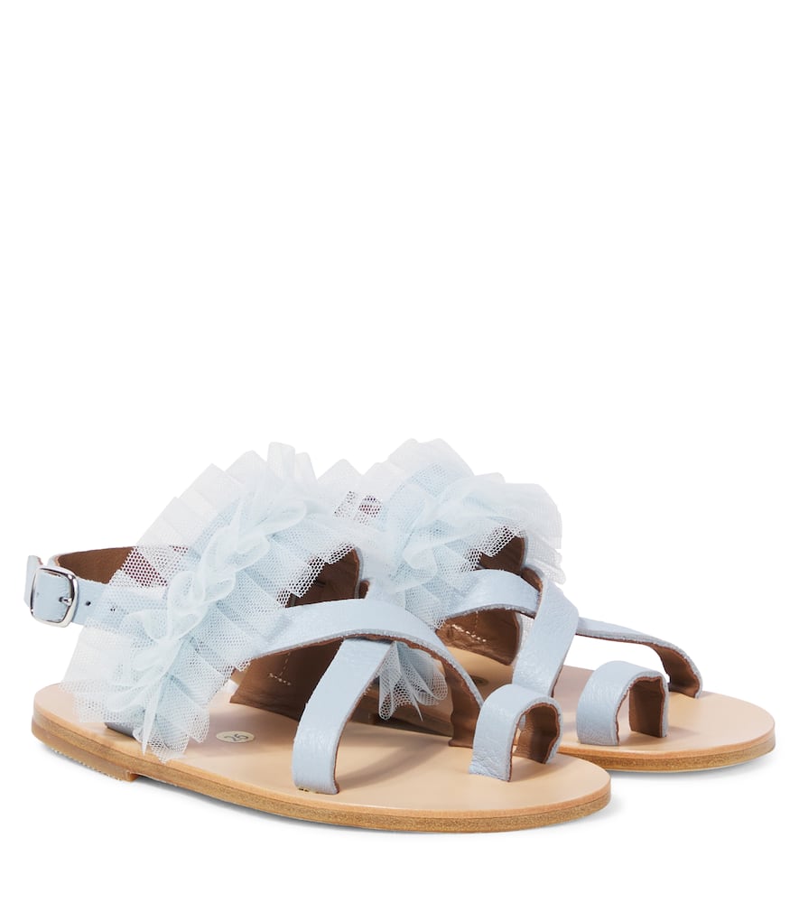 Pèpè Tulle-trimmed Leather Snadals In Blau