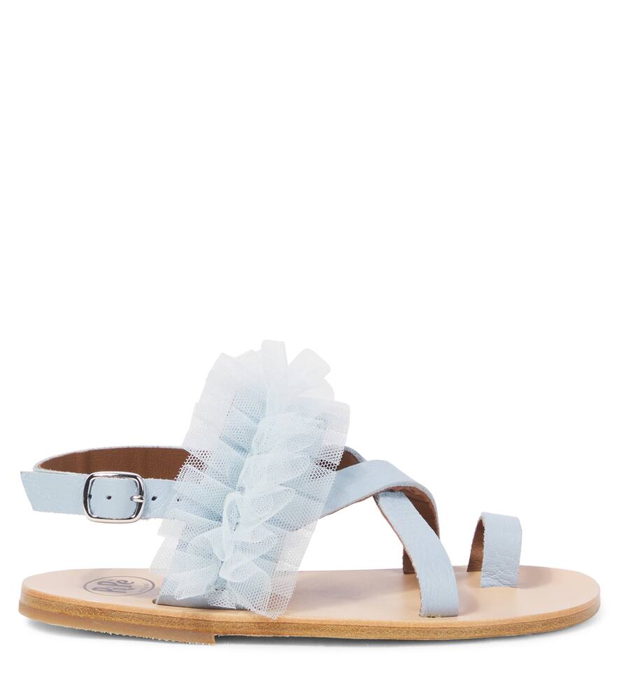 Pèpè Tulle-trimmed Leather Snadals In Blau