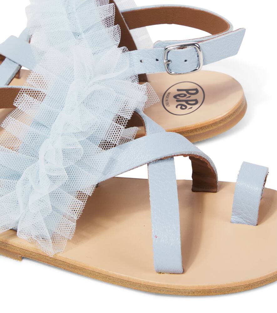 Pèpè Tulle-trimmed Leather Snadals In Blau