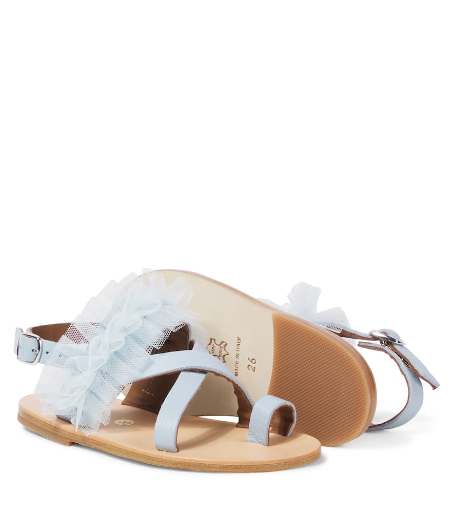 Pèpè Tulle-trimmed Leather Snadals In Blau