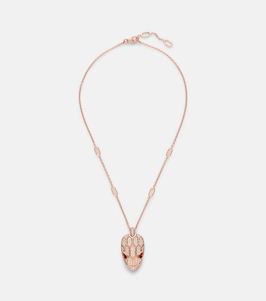 Bvlgari Serpenti Seduttori 18kt rose gold pendant necklace with diamonds and rubellites