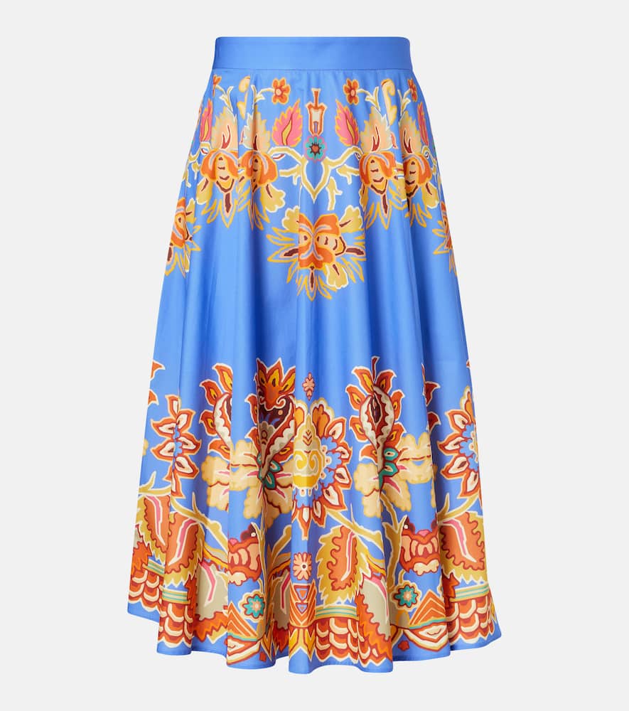 Printed cotton midi skirt