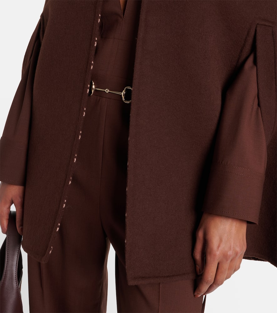 Gucci Brown Cape With Iconic Clamp And Gg All-over Motif Interior In Wool Woman In Brown