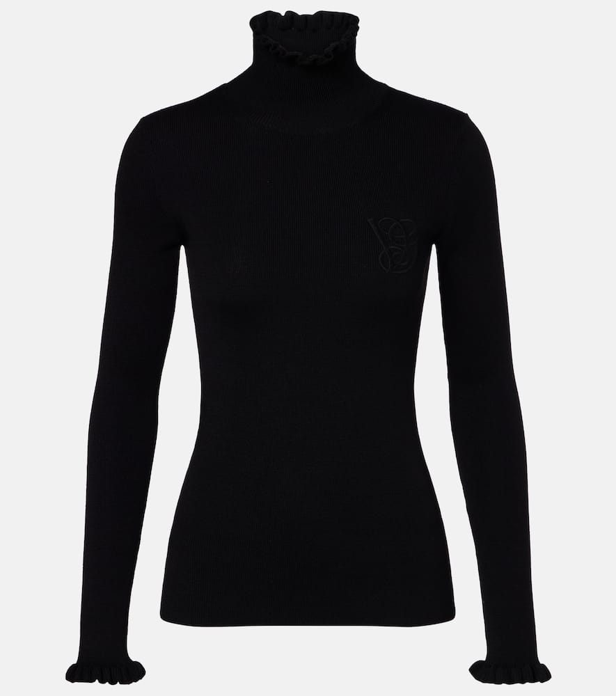 Valentino Ruffled Virgin Wool Sweater In Black