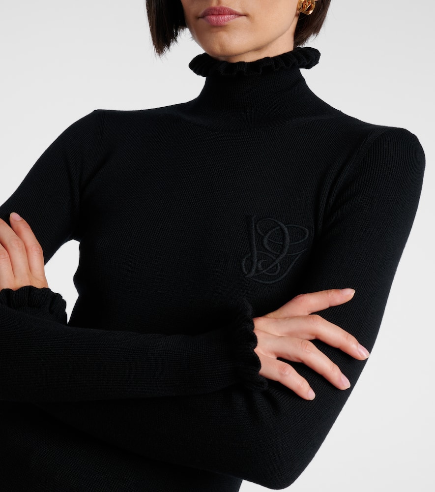 Valentino Garavani Ruffle Trim Rib Virgin Wool Sweater In Black