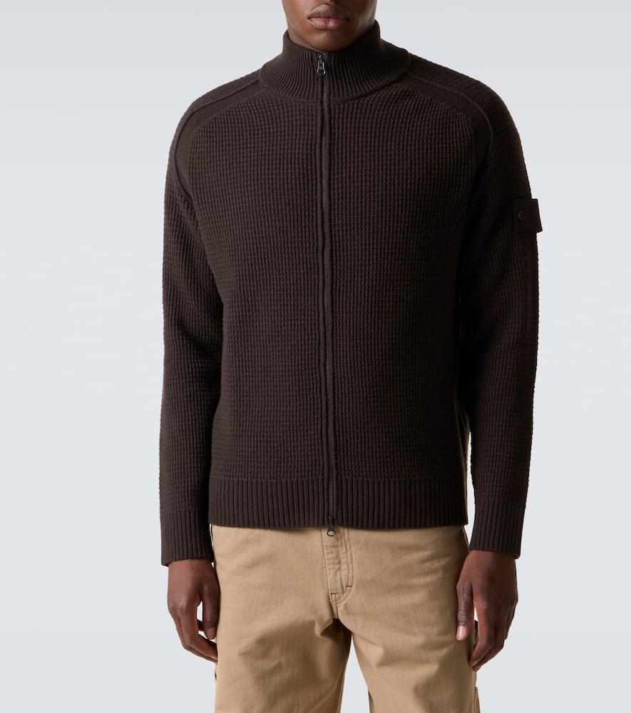 Stone Island Ghost Waffle-knit Virgin Wool Jacket In Brown