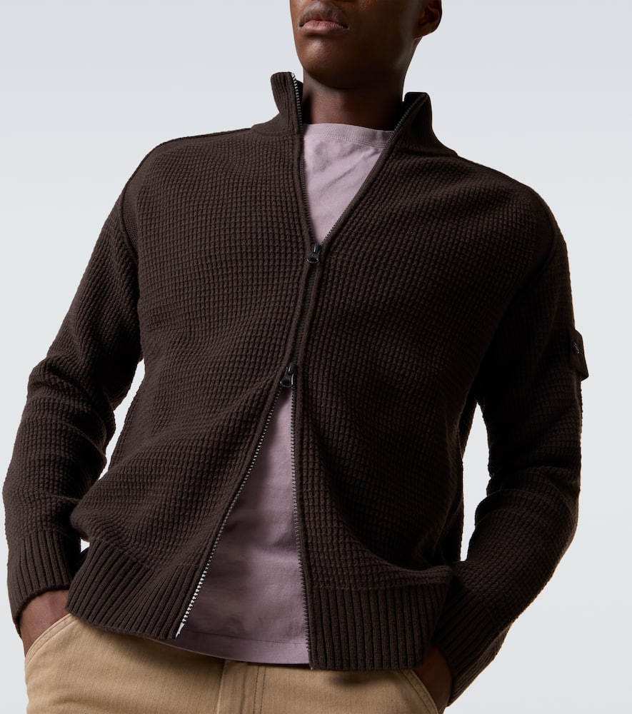 Stone Island Ghost Waffle-knit Virgin Wool Jacket In Brown