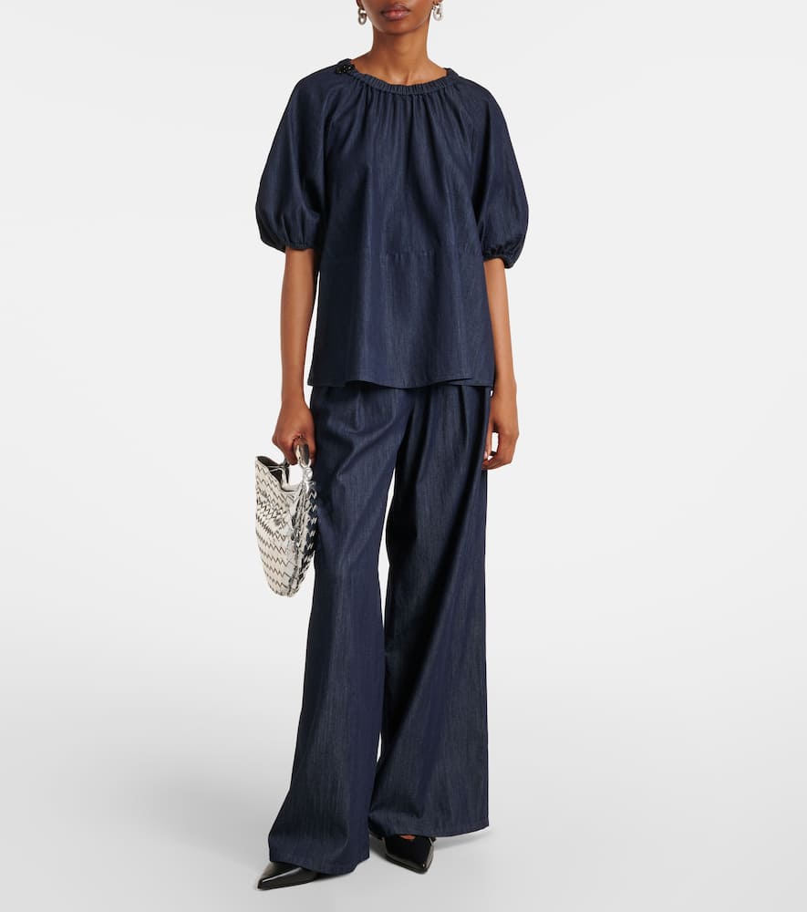 S Max Mara Talia Embellished Cotton Chambray Top