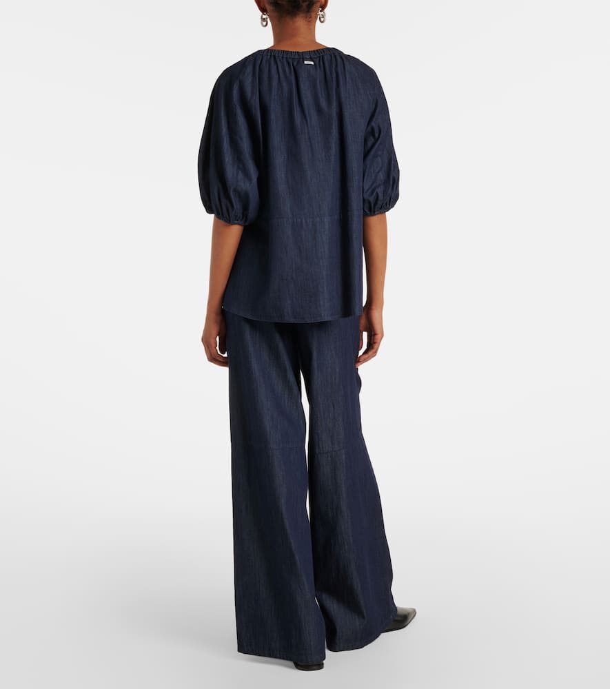 S Max Mara Talia Embellished Cotton Chambray Top