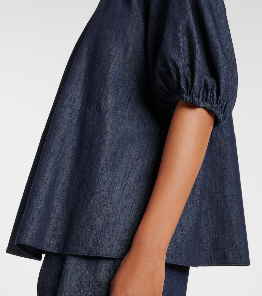 S Max Mara Talia Embellished Cotton Chambray Top