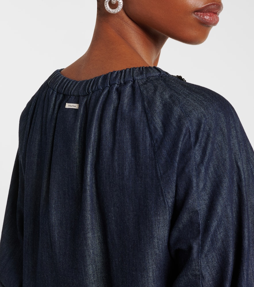 S Max Mara Talia Embellished Cotton Chambray Top