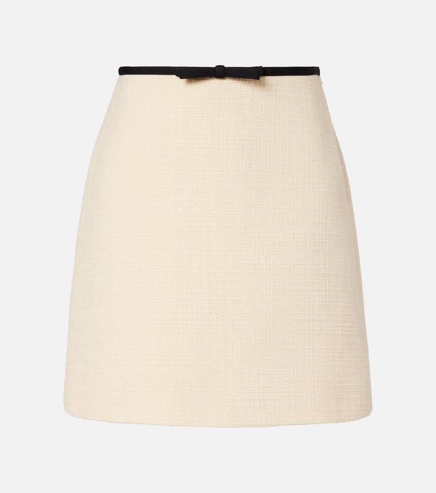 Valentino Bow-detailed Wool-blend Tweed Mini Skirt In White