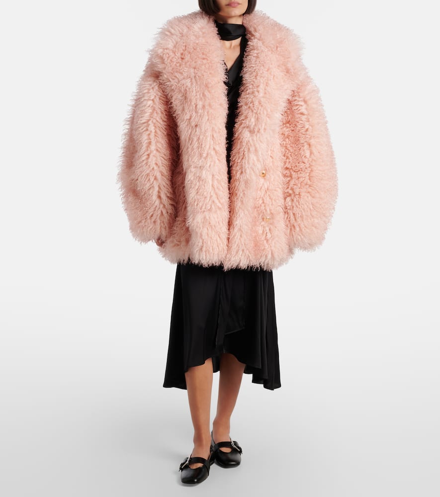 Ganni Teddy-textured Double-breasted Coat In Pink