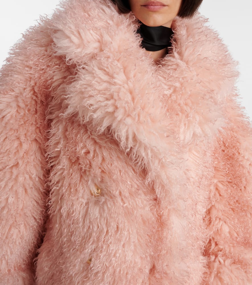 Ganni Teddy-textured Double-breasted Coat In Pink