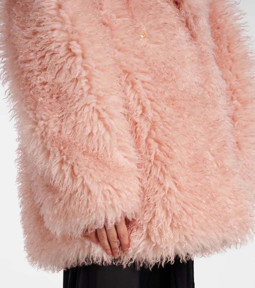 Ganni Teddy-textured Double-breasted Coat In Pink