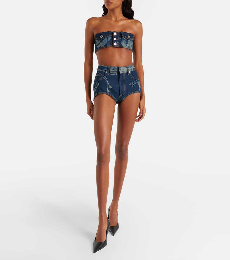 Jean Paul Gaultier Trompe-l'ail Denim Bra Top In Blue