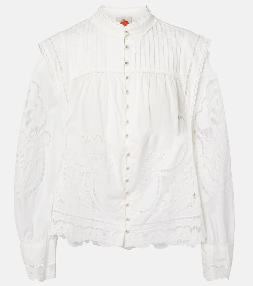 Farm Rio Embroidery Cotton Blouse In White
