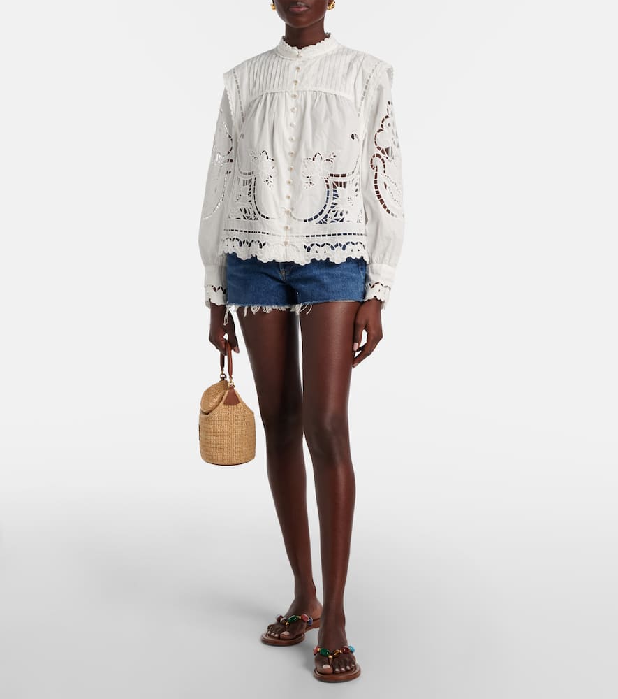 Farm Rio Embroidery Cotton Blouse In White