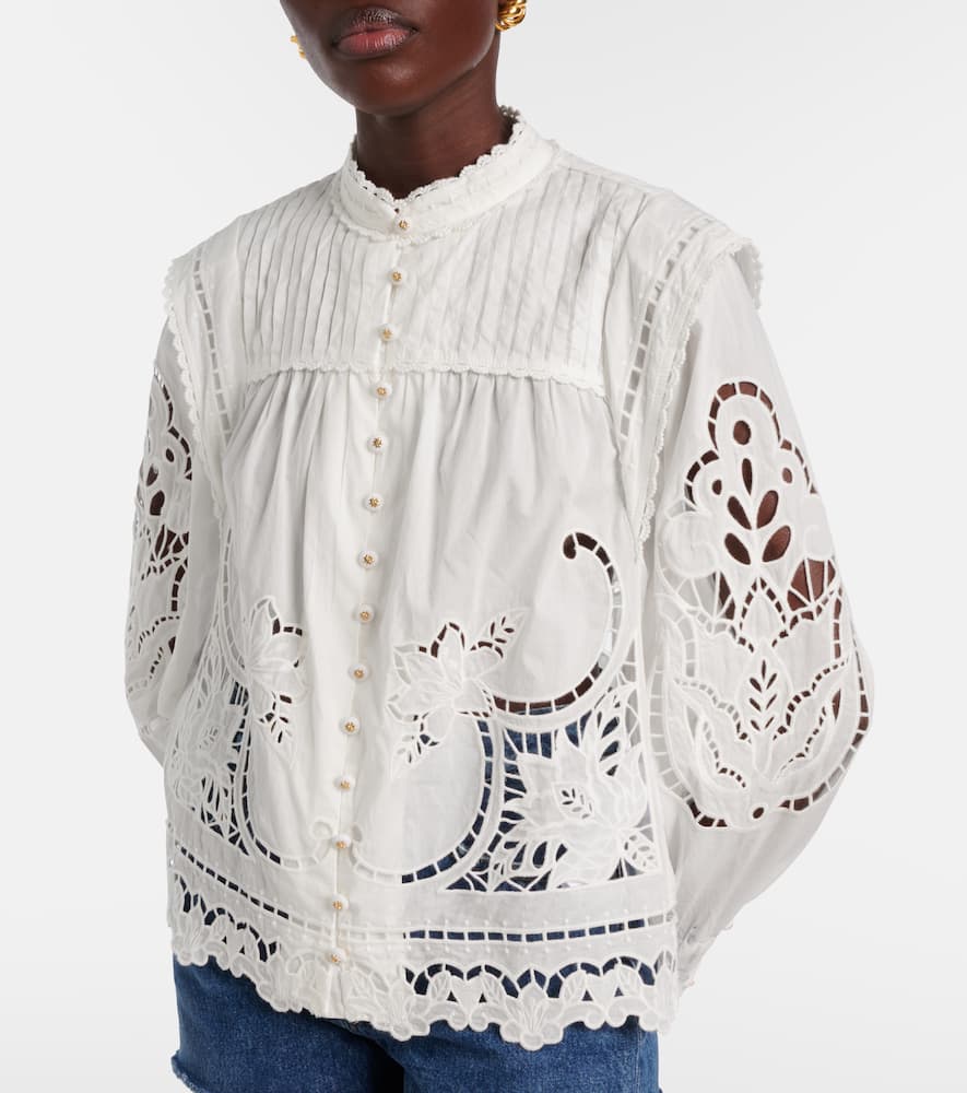 Farm Rio Embroidery Cotton Blouse In White