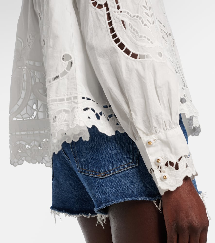 Farm Rio Embroidery Cotton Blouse In White