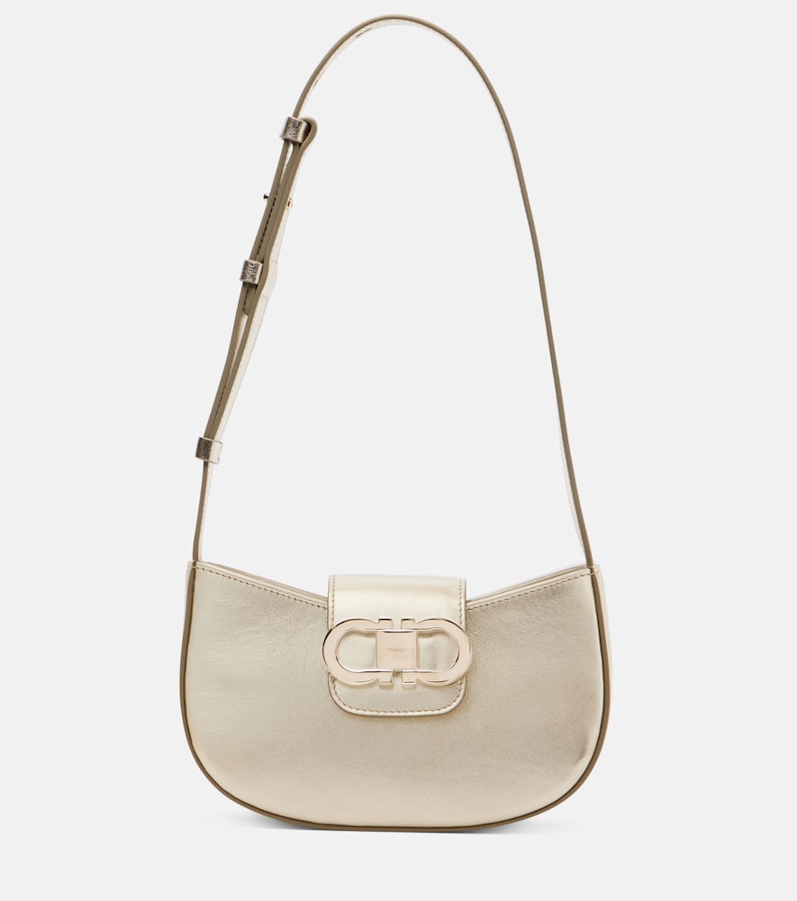 Ferragamo Gabry Mini Metallic Leather Shoulder Bag In Neutral