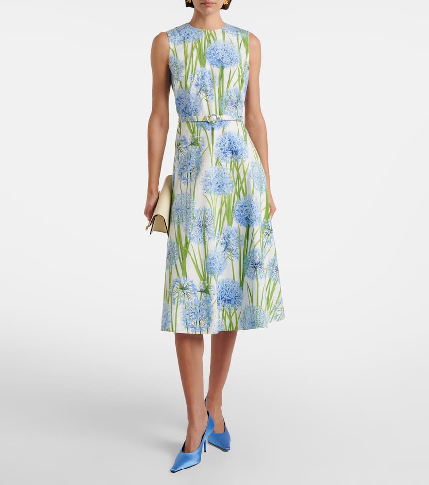 Oscar De La Renta Floral Cotton-blend Poplin Midi Dress In Multi