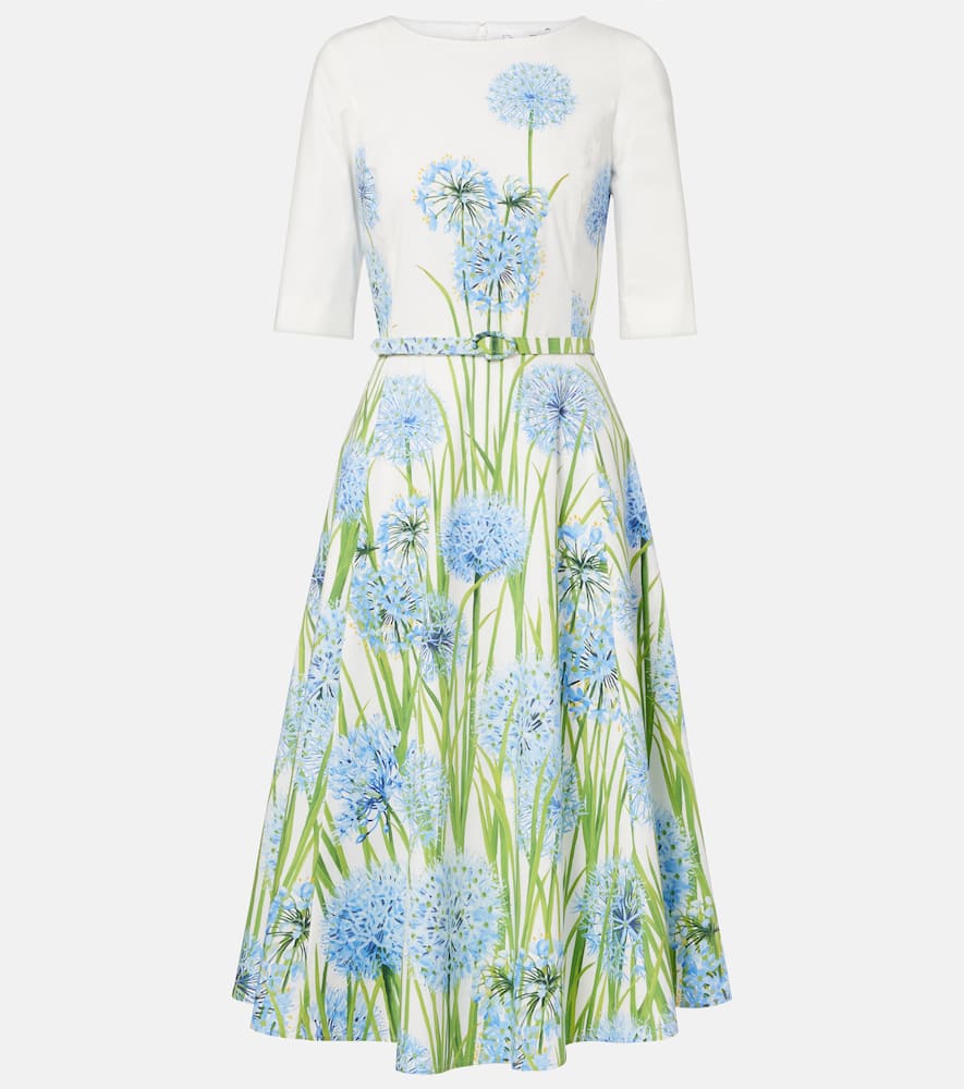 Oscar De La Renta Floral Cotton-blend Poplin Midi Dress In Multi