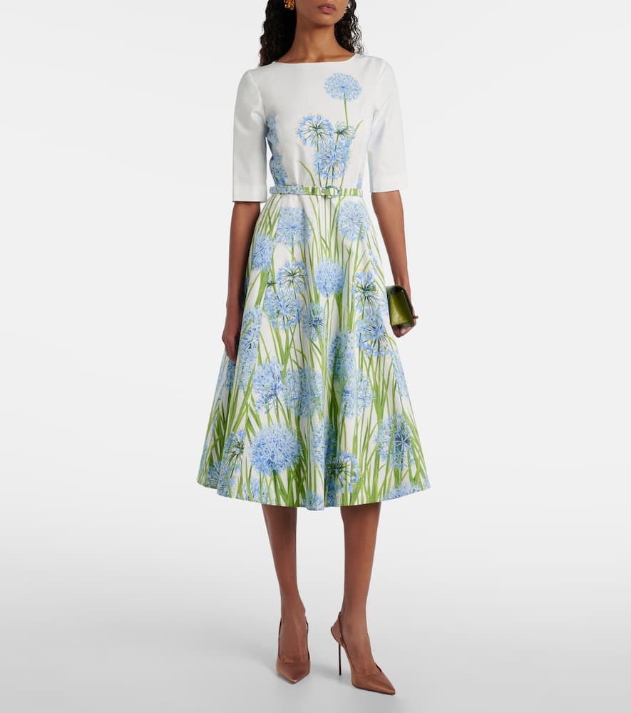 Oscar De La Renta Floral Cotton-blend Poplin Midi Dress In Multi