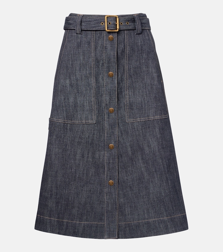 Moncler Belted denim midi skirt