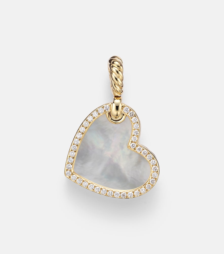 David Yurman DY Elements Heart 18kt gold pendant with diamonds and pearl