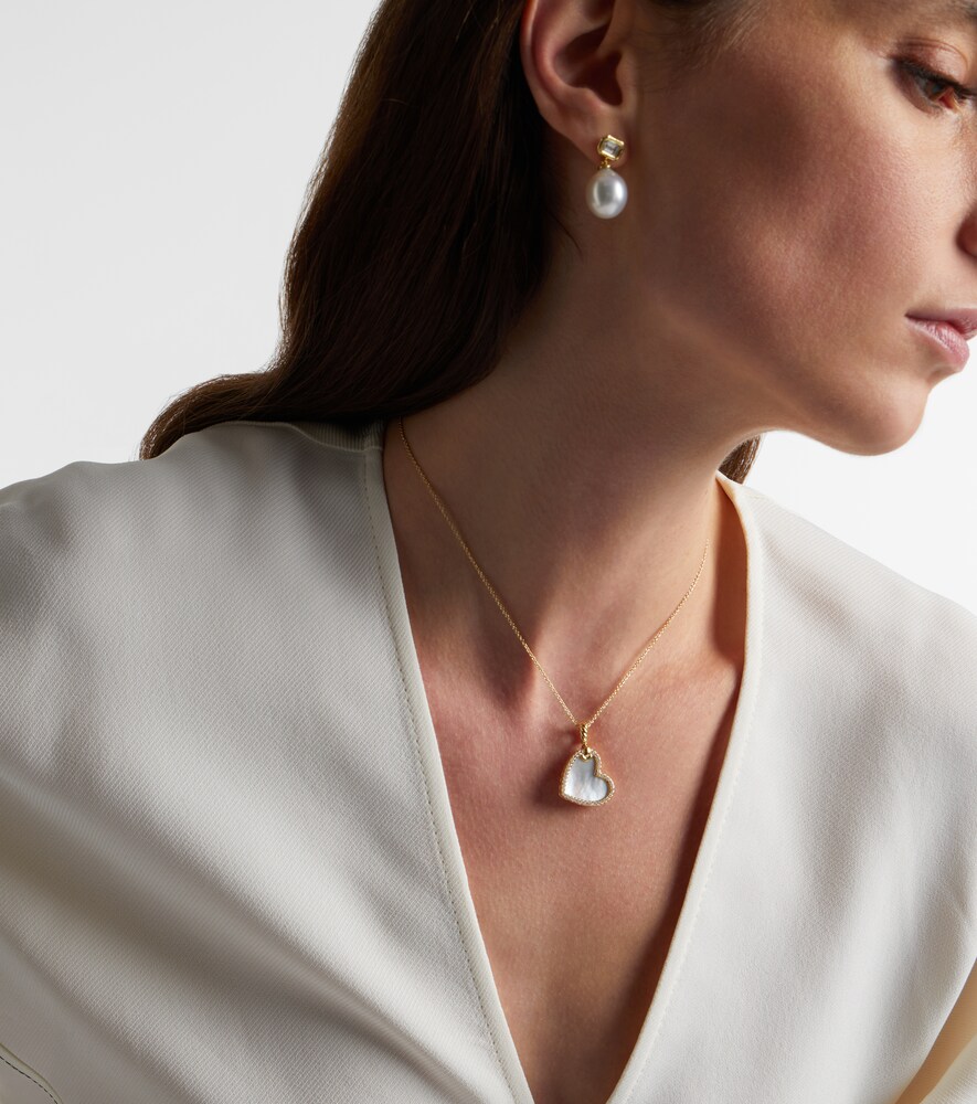 David Yurman DY Elements Heart 18kt gold pendant with diamonds and pearl