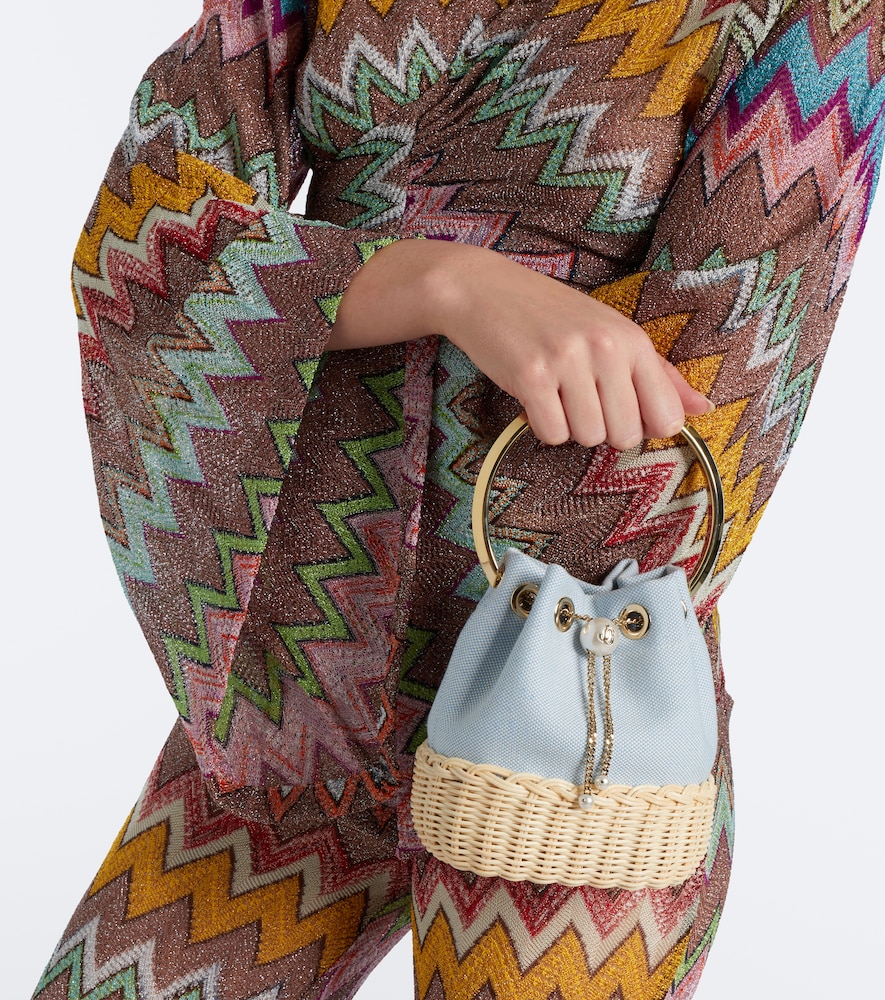 Jimmy Choo Bon Bon canvas and wicker bucket bag