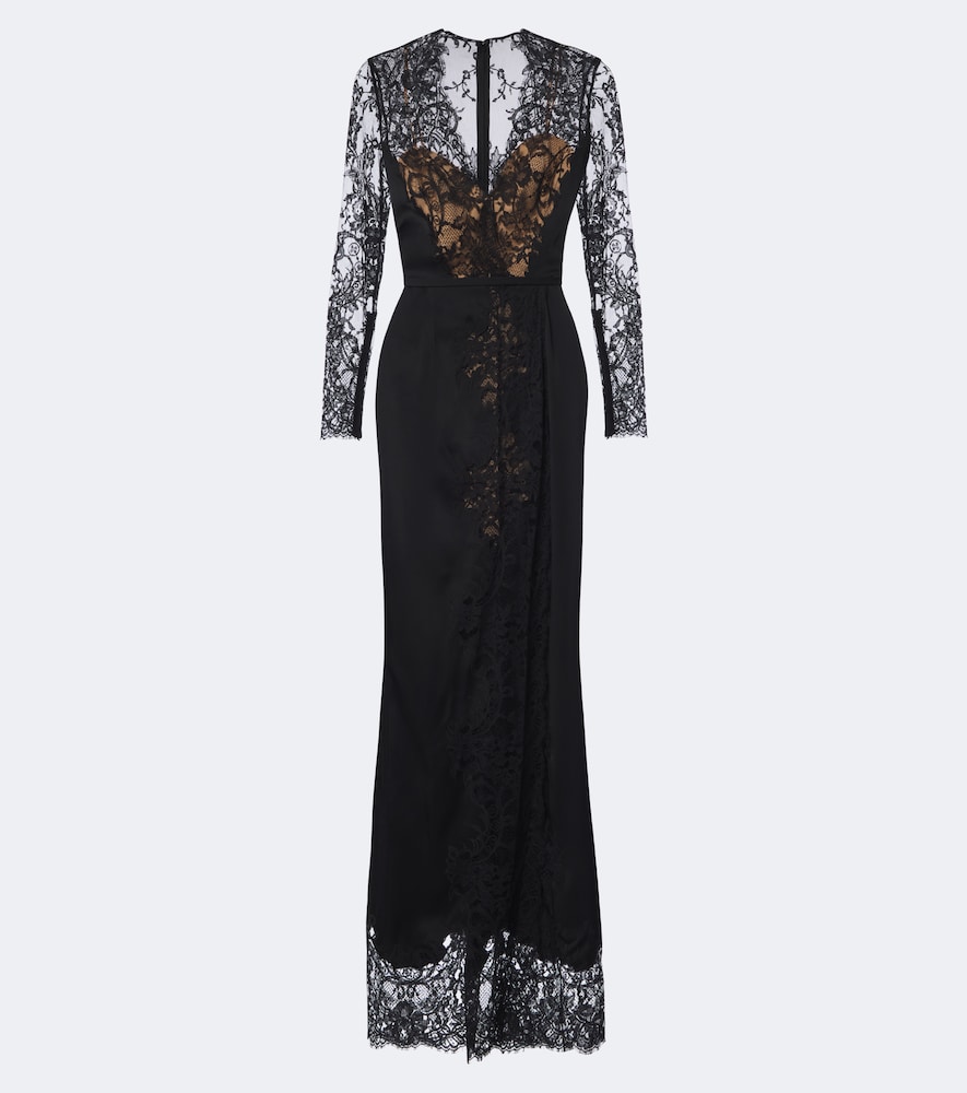 Elie Saab Lace-trimmed Cotton And Silk-blend Gown In Schwarz