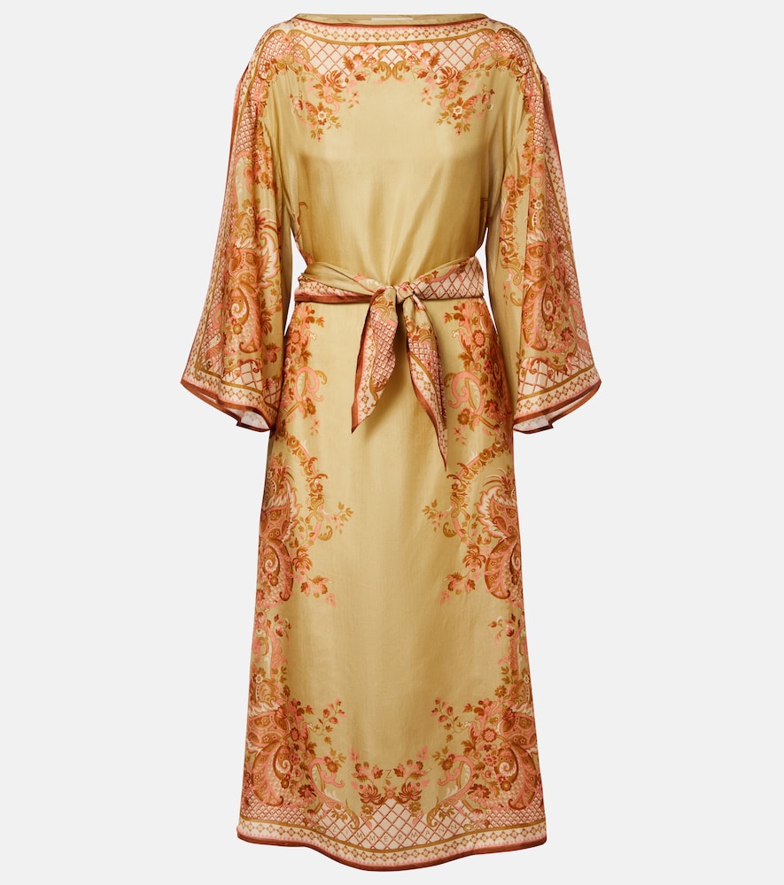 Zimmermann Belted printed silk midi dress